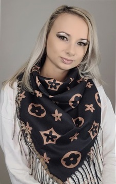 3 KOLORY Szalik CHUSTA szal damski brąz czarny beż