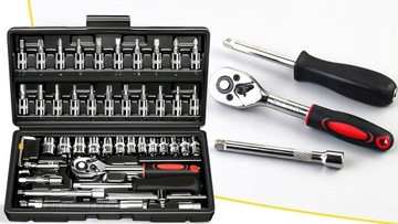 ZESTAW KLUCZY NASADOWYCH BITÓW GRZECHOTKA ADAPTERY KLUCZE NASADOWE 46szt