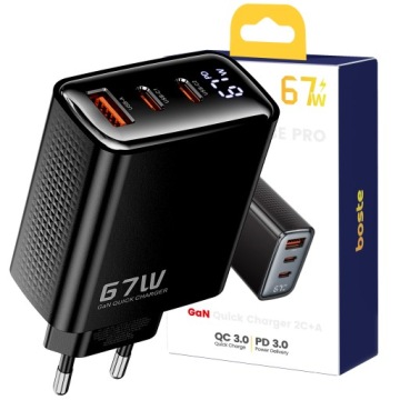 Boste Síťová Nabíječka 3 Porty Usb-c Usb-a 67W Qc Pd Bezpečný Napájecí Zdroj