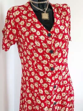 COUNTRY COTTAGE Jacqueline Ferrar czerwona maxi sukienka L kwiaty vintage M