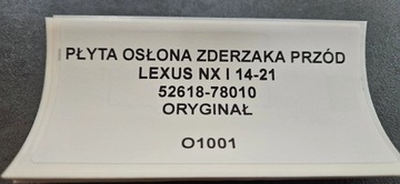 DESKA KRYT NÁRAZNÍKU PŘEDNÍ LEXUS NX I 14-21 ORIGINÁLNÍ 52618-78010