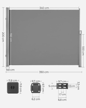 БОКОВОЙ ТЕНТ СОЛНЦЕЗАЩИТА 200X350