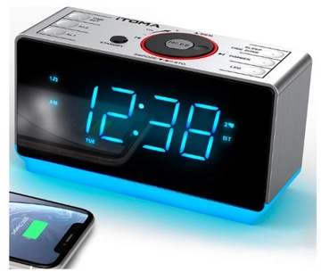 iTOMA Radiobudzik zegar alarm LCD podświetlany