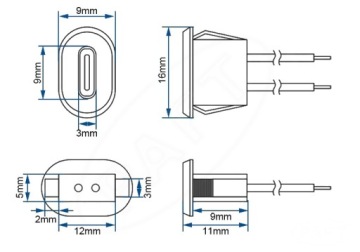 Черная 2-контактная розетка USB C на панели
