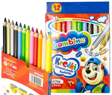 Kredki szkolne BAMBINO grube 12 kolorów, złota