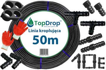 Linia kroplująca WĄŻ KROPLUJĄCY 50m + 10 akcesoria ZŁĄCZKI OKULAR KOLANKO