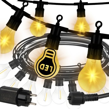 GIRLANDA ŚWIETLNA OGRODOWA 10m Żarówki 10 LED Zewnętrzna Lampki Ogrodowe