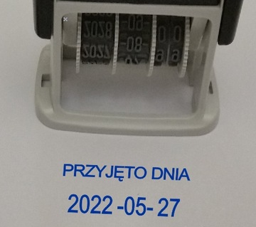 PRZYJĘTO DNIA datownik z tekstem mały kieszonkowy
