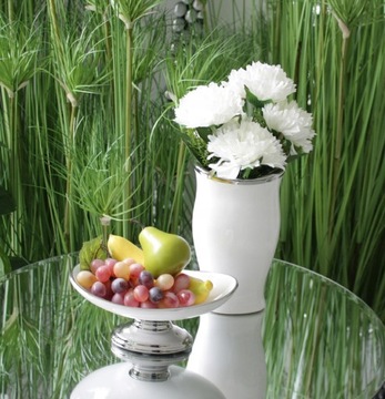 Плоская керамическая ваза H16, бело-серебристая