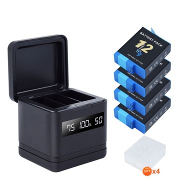4 szt. Bateria 2000 mAh do GoPro hero 9 10 11 12 + ładowarka z 3 gniazdami LCD