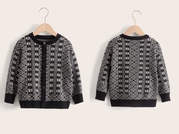 Shein czarny kardigan w geometryczny wzór 110 cm