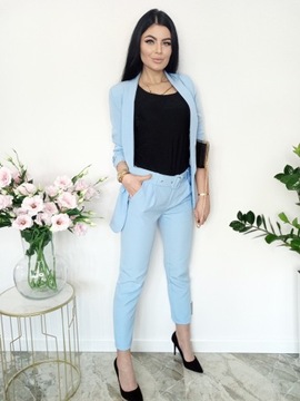 GARNITUR DAMSKI KOMPLET MARYNARKA SPODNIE KOLOR BABY BLUE