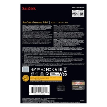 Sandisk SDXC EXTREME PRO 128GB 200MB/s UHSI V30 U3
