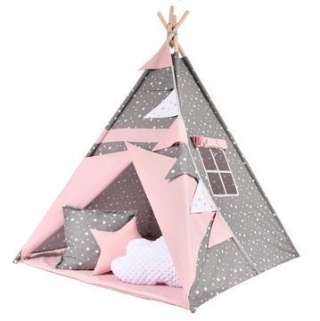 Namiot tipi wigwam dla dzieci do pokoju zestaw poduszki różowy Dreamland