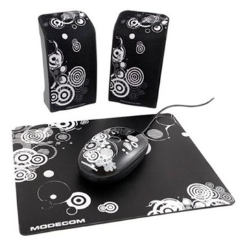 ZESTAW 3 PRODUKTÓW GŁOŚNIKI 2.0 MYSZKA USB PODKŁADKA MYSZ MODECOM STARTER