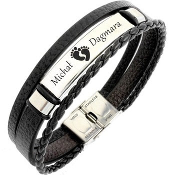 Кожаный браслет для МУЖА с ГРАВИРОВКОЙ, сталь 316Л