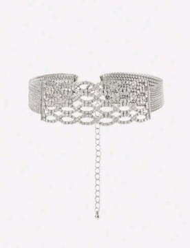 Naszyjnik srebrny szeroki gruby ażurowy przeplatany choker z cyrkoniami