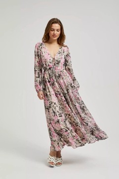 Sukienka maxi z kwiatowym wzorem szara XL od MOODO