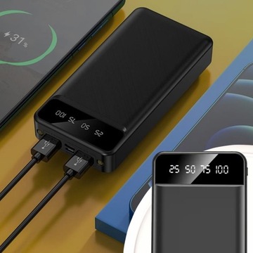 БОЛЬШОЕ МОЩНОЕ БЫСТРОЕ ЗАРЯДНОЕ УСТРОЙСТВО POWERBANK 10000 МАЧ 2XUSB USB-C ТОНКИЙ СВЕТОДИОДНЫЙ ФОНАРИК