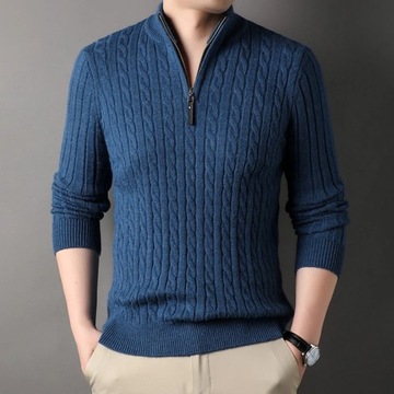 2023 Winter Men's Quarter Zip Sweater Slim Fit Cas