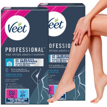 VEET Plastry z woskiem do depilacji skóra wrażliwa 24 szt Nogi Pachy Bikini