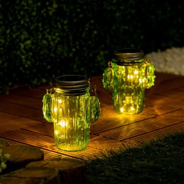 СОЛНЕЧНАЯ ЛАМПА САДОВАЯ БАНКА КАКТУС СТЕКЛО LED