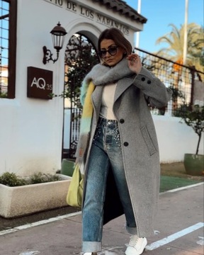płaszcz oversize z domieszką wełny szary Zara S