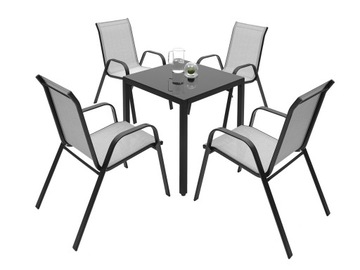 ZESTAW OGRODOWY SZKLANY STÓŁ 4K MEBLE OGRODOWE