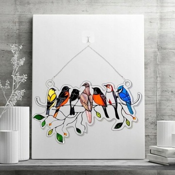 Красивые птицы на проволоке Высокое витражное панно