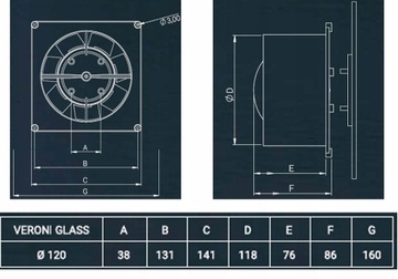 WENTYLATOR Z SZKLISTYM PANELEM BIAŁY Fi120 TIMER