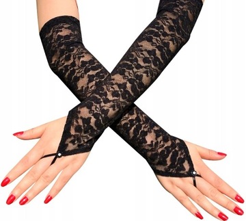 Rękawiczki koronkowe lace długie elastyczne Retro