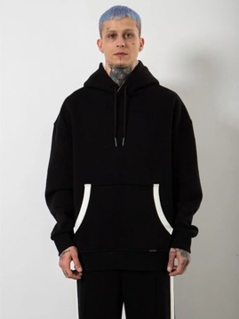 BLUZA Z KAPTUREM MĘSKA OVERSIZE CZARNA MODNA STYL CZYSTA Machinist Strip S