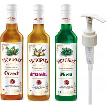 Syrop barmański Victoria do drinków , kawy Orzech Amaretto Mięta + Dozownik
