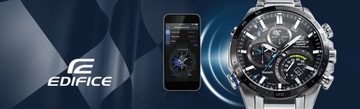 Czarny zegarek męski na bransolecie Casio Edifice Bluetooth Solar + Box