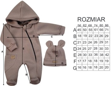 Kombinezon z ocieplanej dresówki +czapka chocolate 74