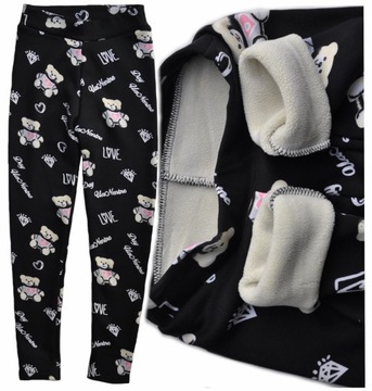Spodnie legginsy GRUBE czarne w MISIE ocieplane ciepłym polarem r 122/128