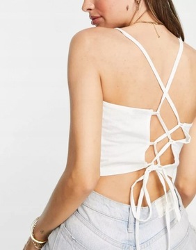 DESIGN TALL WIĄZANY CROP TOP Z DOMIESZKĄ LNU L