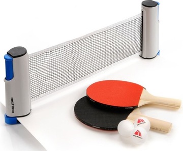 НАБОР ДЛЯ НАСТОЛЬНОГО ТЕННИСА Meteor, 2 РАКЕТКИ, ШАРИКИ С РУЛОННОЙ СЕТКОЙ