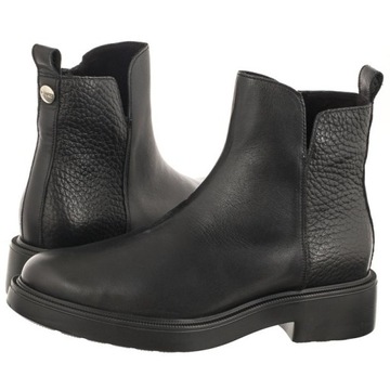 Buty Botki Skórzane Damskie Ryłko Czarne F2Y67
