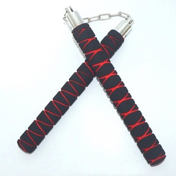 Nunchakus z miękką bronią do sztuk walki Wingchun ze stalowym łańcuchem, czarny czerwony