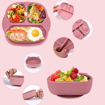 NACZYNIA KARMIENIA SILIKONOWE DLA DZIECI TALERZYK Z PRZYSSAWKĄ ZESTAW 8SZT