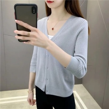 2023 Female Coat Tops Knitted Long Sleeve V-Neck S