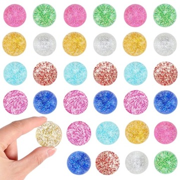 100x PIŁECZKI PIŁKI KULKI KAUCZUKOWE BROKATOWE SKACZĄCE SENSORYCZNE 27mm