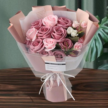 Букет Мыло Flower Box Розы Искусственные цветы в подарочной упаковке, темно-розовый