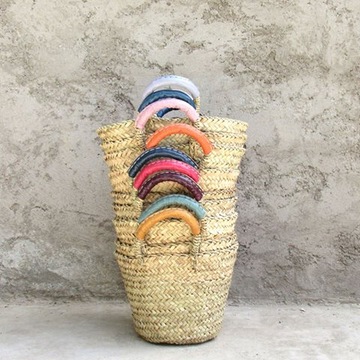 Плетеная сумка с кожаными ручками, оранжевая