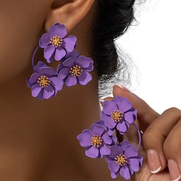 Kolczyki Sztyfty Fioletowe Kwiatki Kwiaty 56mm