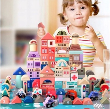 НАБОР ЦВЕТНЫХ ДЕРЕВЯННЫХ БЛОКОВ «ГОРОД» 115 шт.