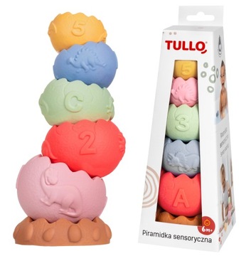 TULLO PIRAMIDKA SENSORYCZNA EDUKACYJNA PASTELOWA BEZ DZIUREK 6 elementów