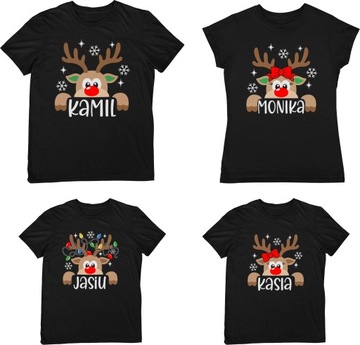 KOSZULKI ŚWIĄTECZNE Z RENFEREM ZESTAW DLA RODZINY 2+2 IMIONA ŚWIĘTA T-SHIRT