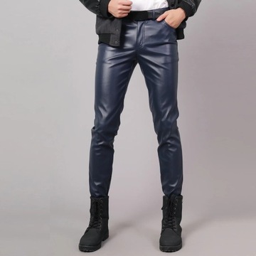 Весенняя мода Мужская мода рок-стиль брюки из искусственной кожи Slim-Fit